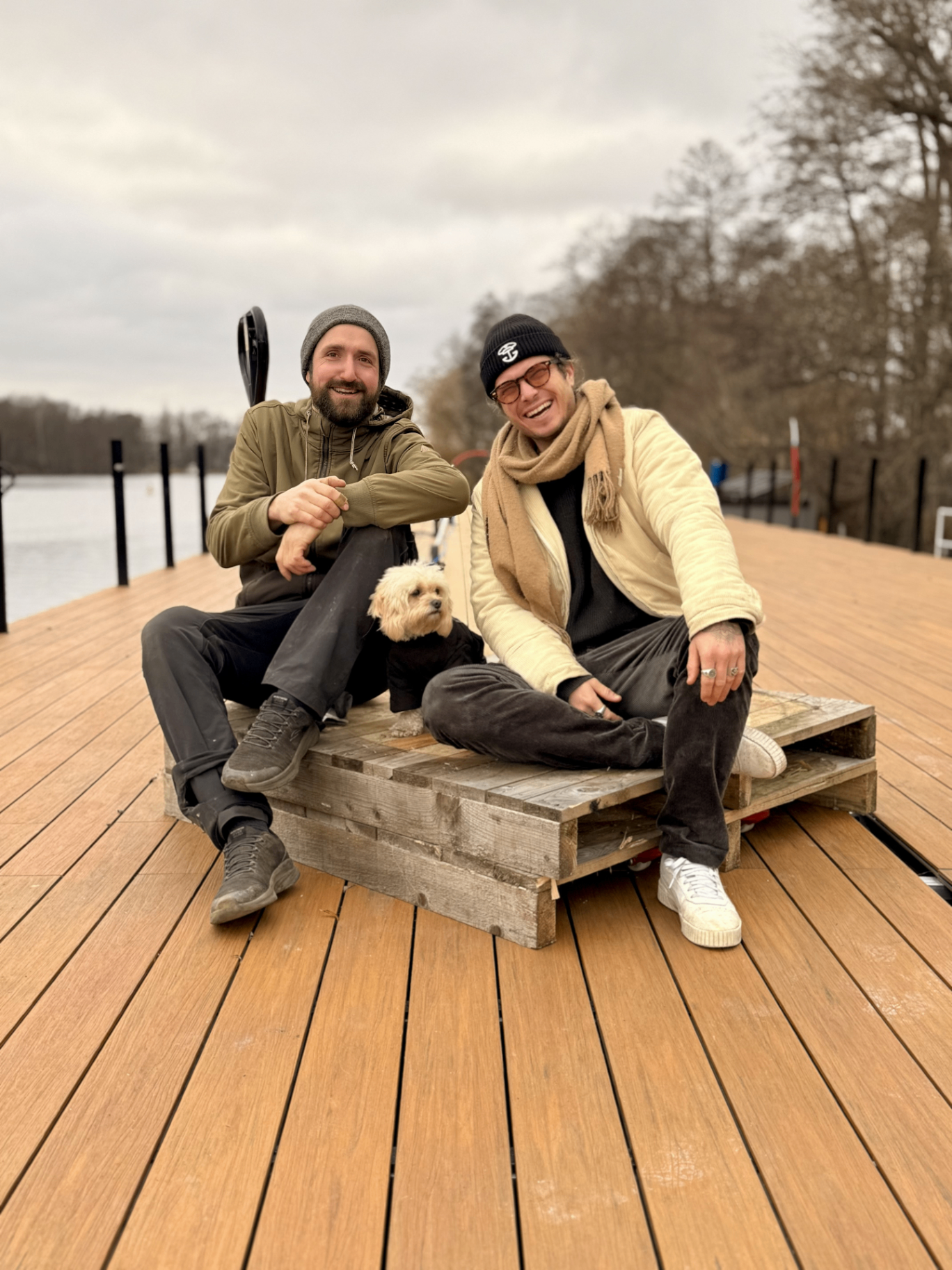 Hannes and Jannis, SpaDeck founders, on the dock